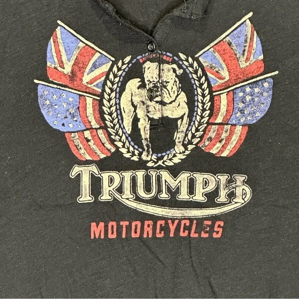 Lucky Brand Triumph motorcycles bulldog logo short sleeve top - Picture 2 of 7